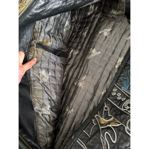 Al Wissam SCARFACE AL Pacino Embroidered Leather Jacket 52 RARE Bomber Black Men - Picture 14 of 16